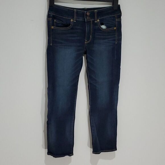 AMERICAN Eagle Dark Wash 29x24 Super Stretch Size 4 Artist Crop Jeans - Picture 3 of 8